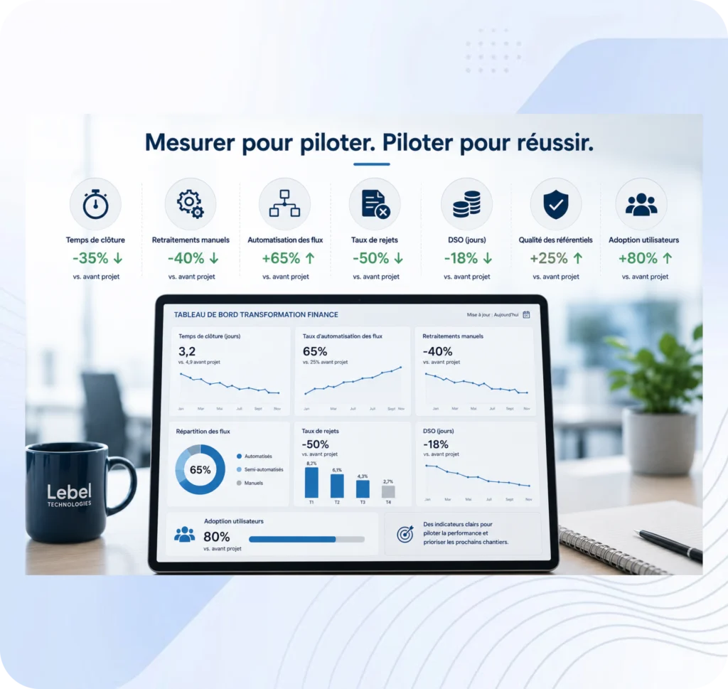 Tableau de bord Finance avec indicateurs estimatifs de performance