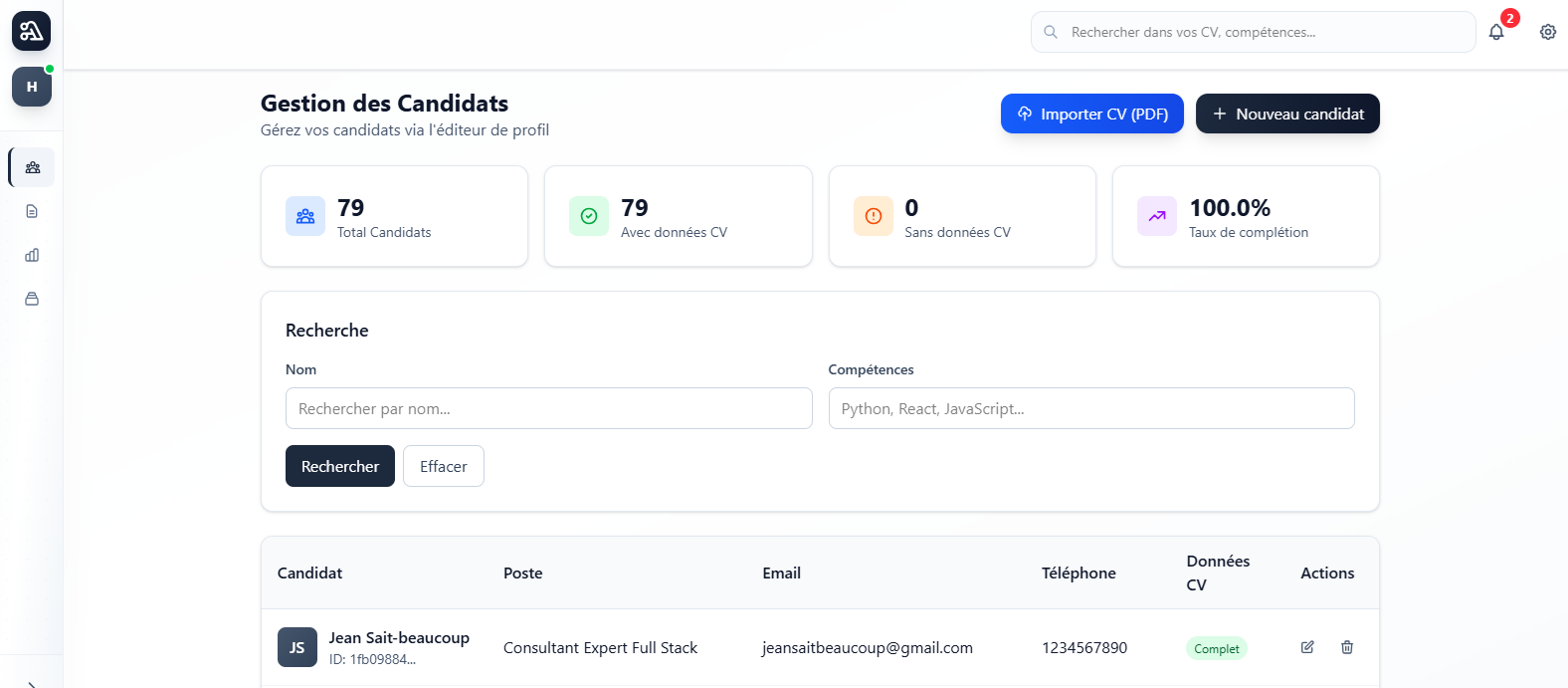 Gérez vos CV enregistrés et cherchez rapidement des compétences