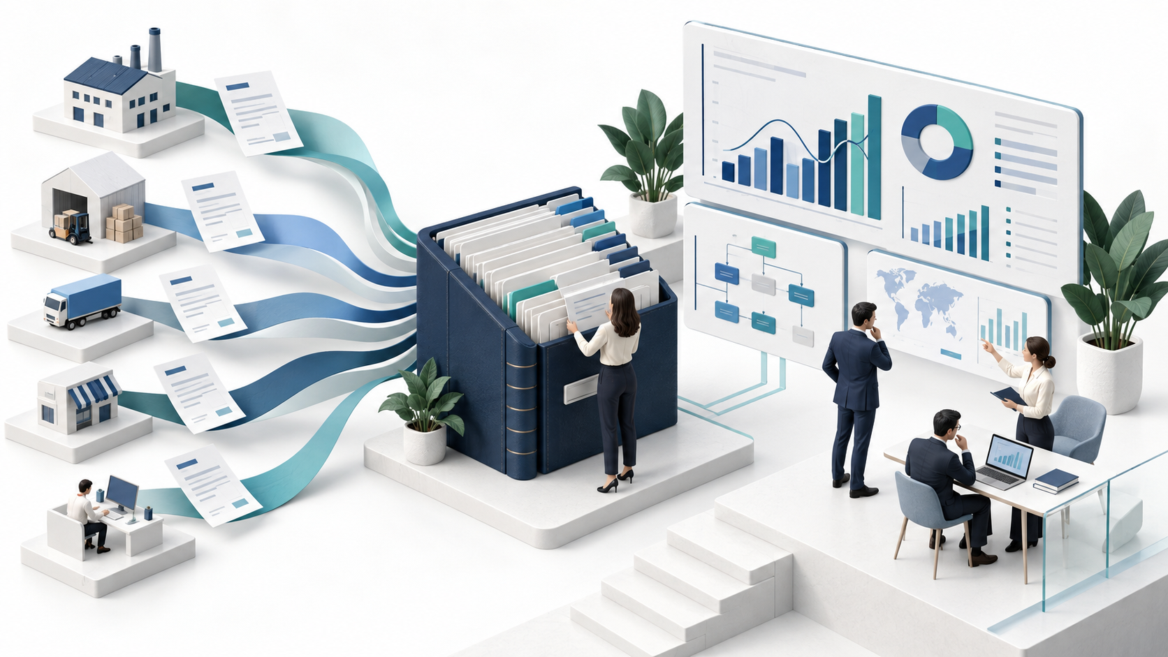 Centralisation des flux financiers et analyse des données par une équipe Finance.